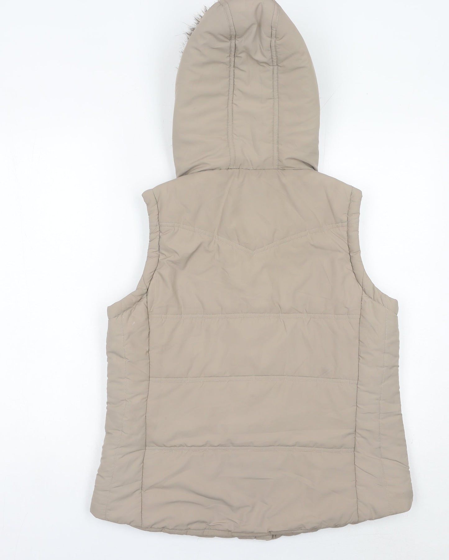Betty Kay London Women’s Beige Hooded Waistcoat Size 12 Fur Trim
