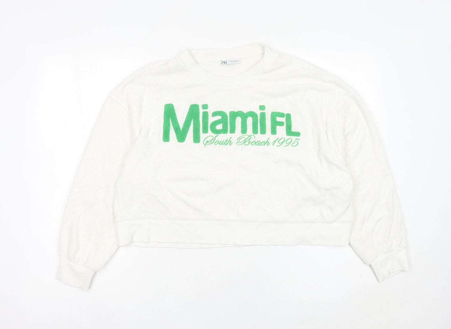 Zara Womens White Miami FL Sweatshirt Medium Cotton Blend