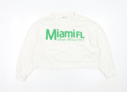 Zara Womens White Miami FL Sweatshirt Medium Cotton Blend