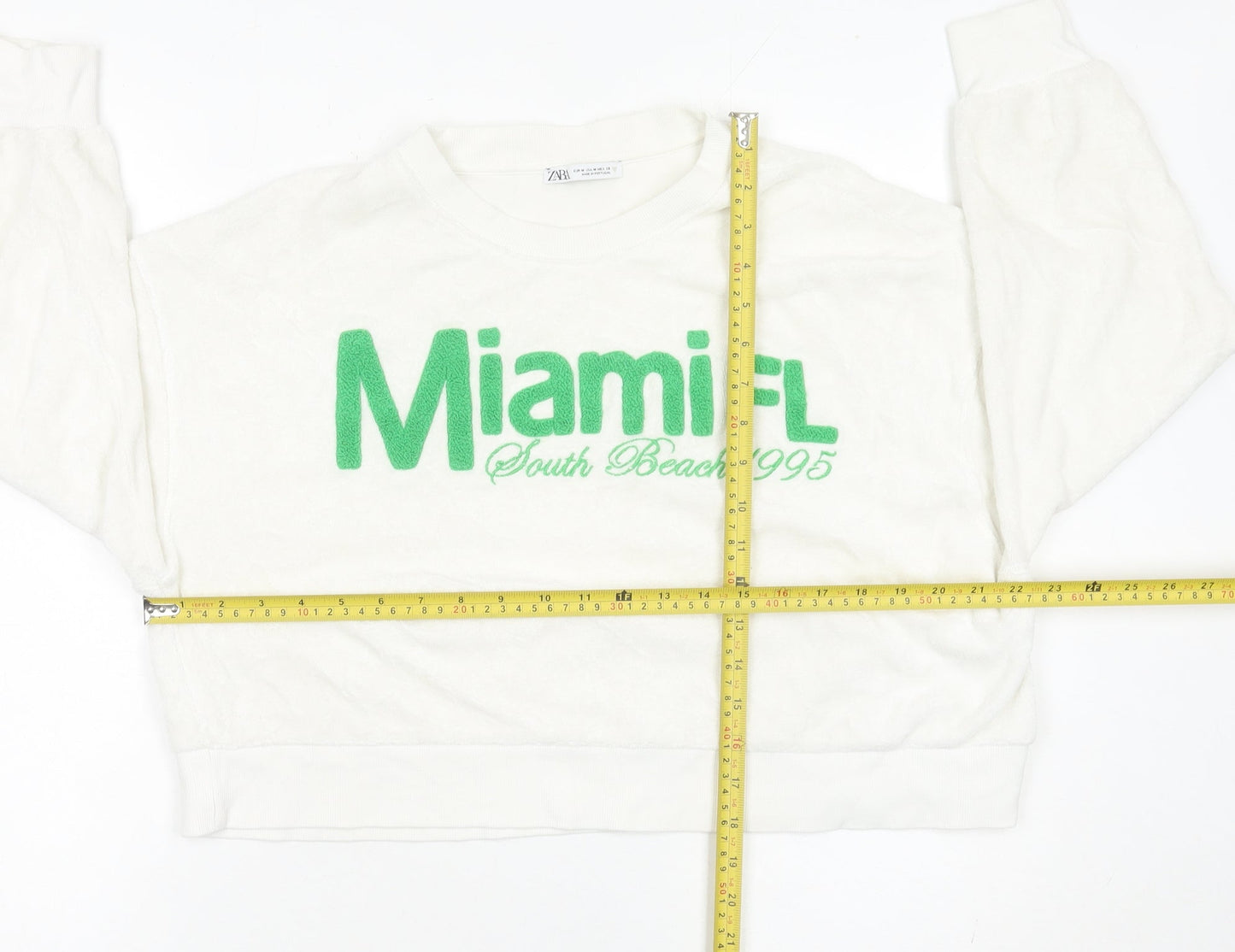 Zara Womens White Miami FL Sweatshirt Medium Cotton Blend