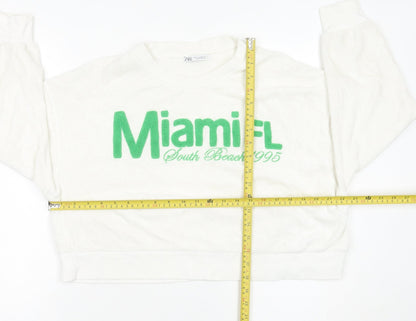 Zara Womens White Miami FL Sweatshirt Medium Cotton Blend