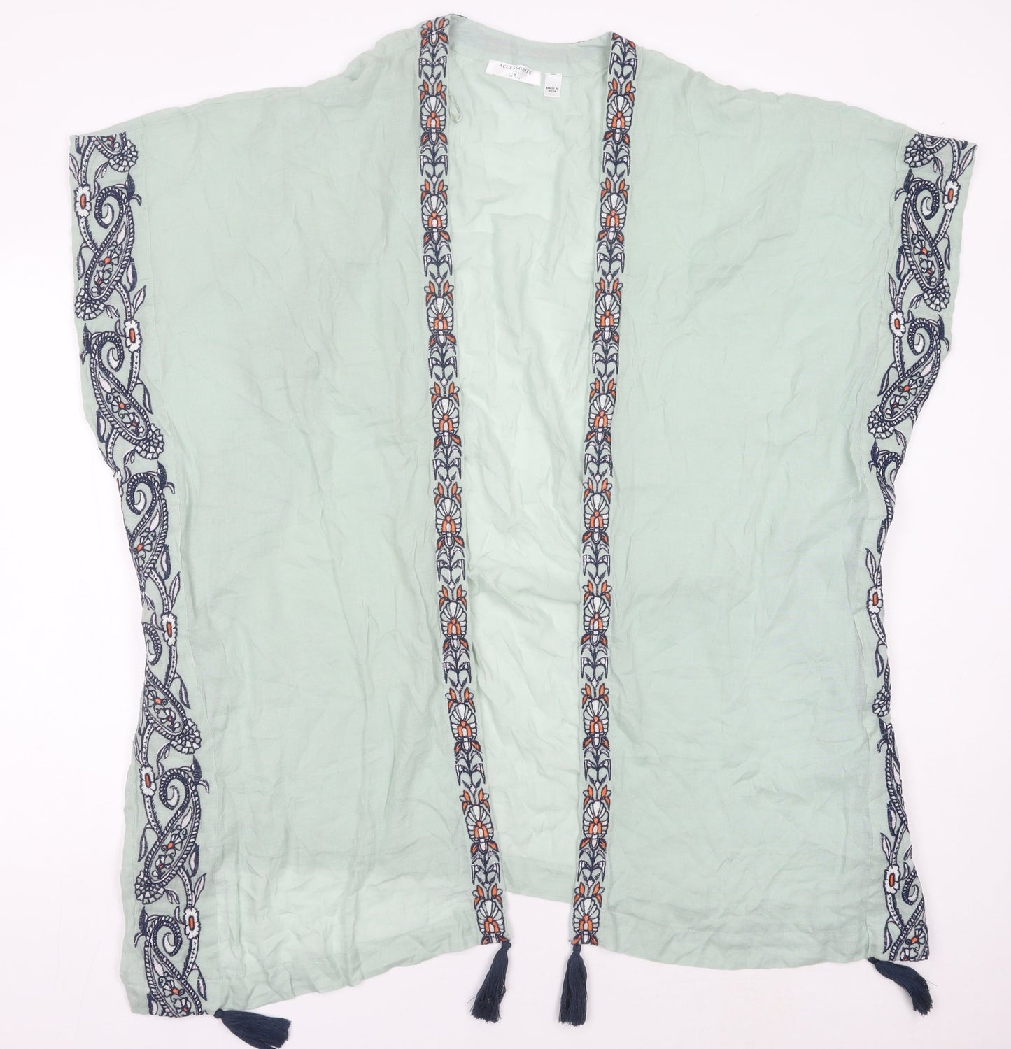 Accessorize Women’s Green Cotton Kimono Blouse UK 12 Boho Tassel