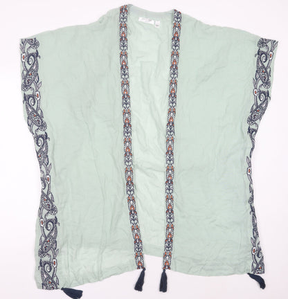 Accessorize Women’s Green Cotton Kimono Blouse UK 12 Boho Tassel
