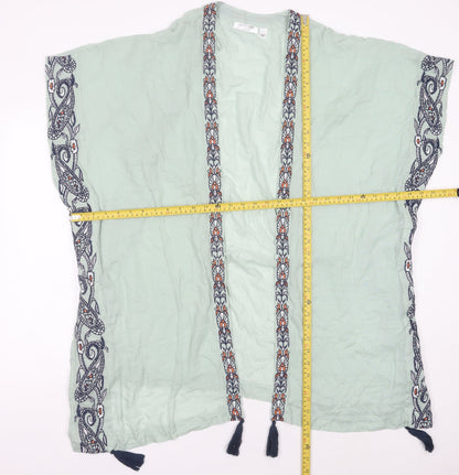 Accessorize Women’s Green Cotton Kimono Blouse UK 12 Boho Tassel