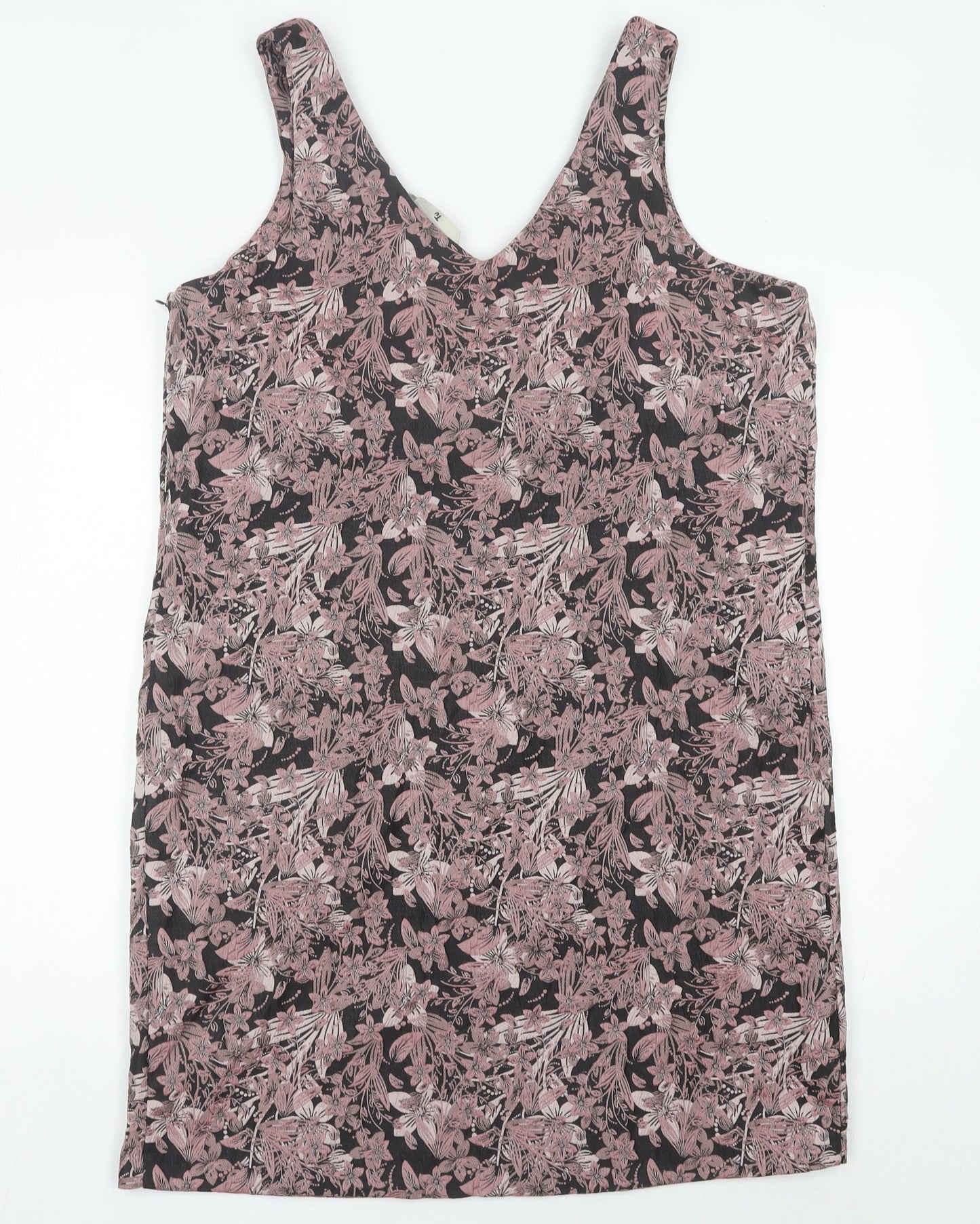 Tu Women’s Pink Floral Shift Dress Size 14 Sleeveless V-Neck