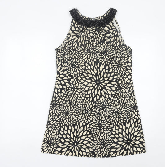 Principles Women’s Black Beige Floral Shift Dress Size 14 Beaded
