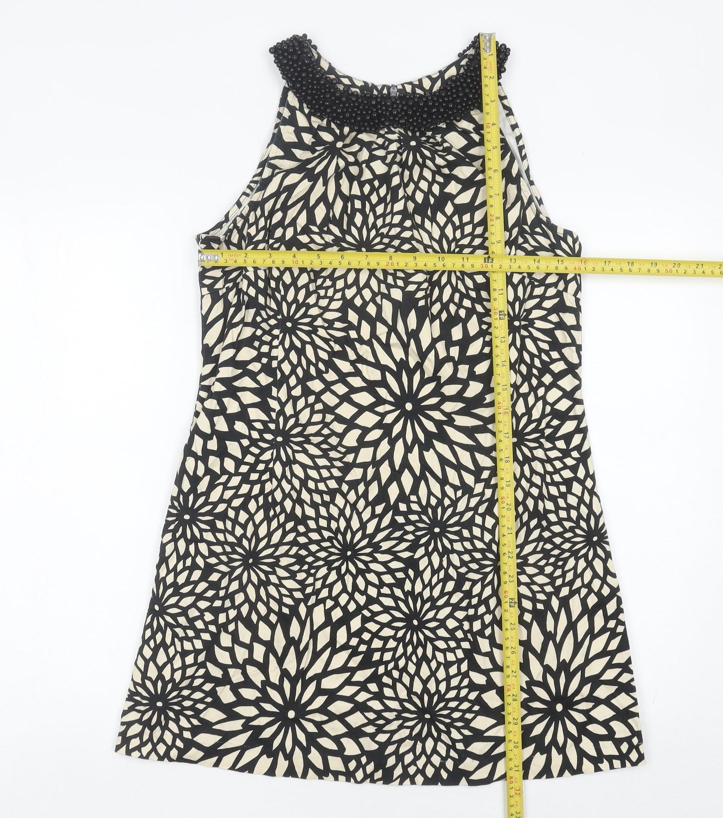 Principles Women’s Black Beige Floral Shift Dress Size 14 Beaded
