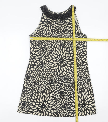 Principles Women’s Black Beige Floral Shift Dress Size 14 Beaded