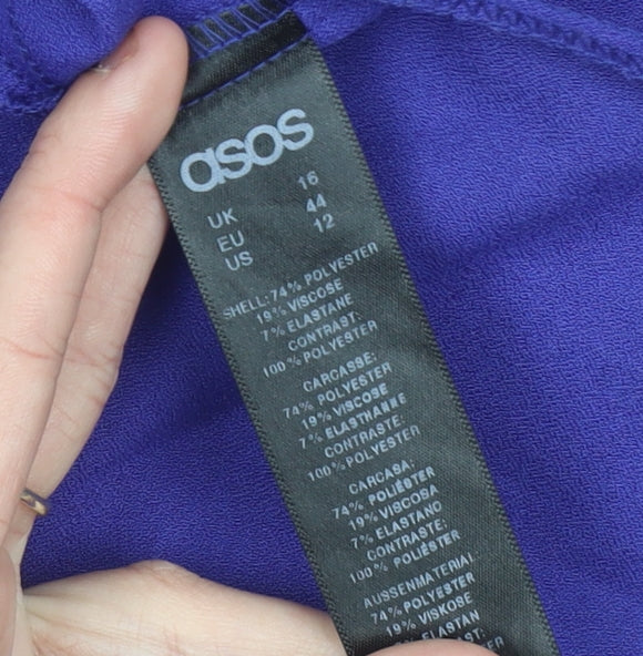 ASOS Women’s Blue Colourblock Shift Dress Size 16 Short Sleeve Workwear