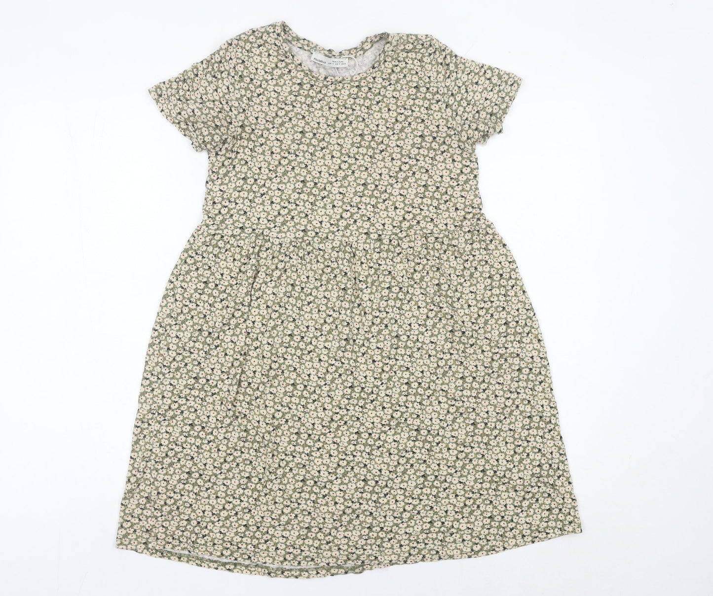 Pull&Bear Women’s Green Floral Skater Dress Size S Short Sleeve