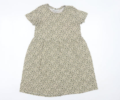 Pull&Bear Women’s Green Floral Skater Dress Size S Short Sleeve