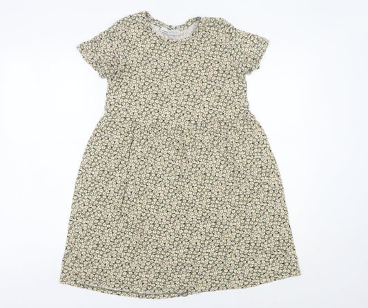 Pull&Bear Women’s Green Floral Skater Dress Size S Short Sleeve