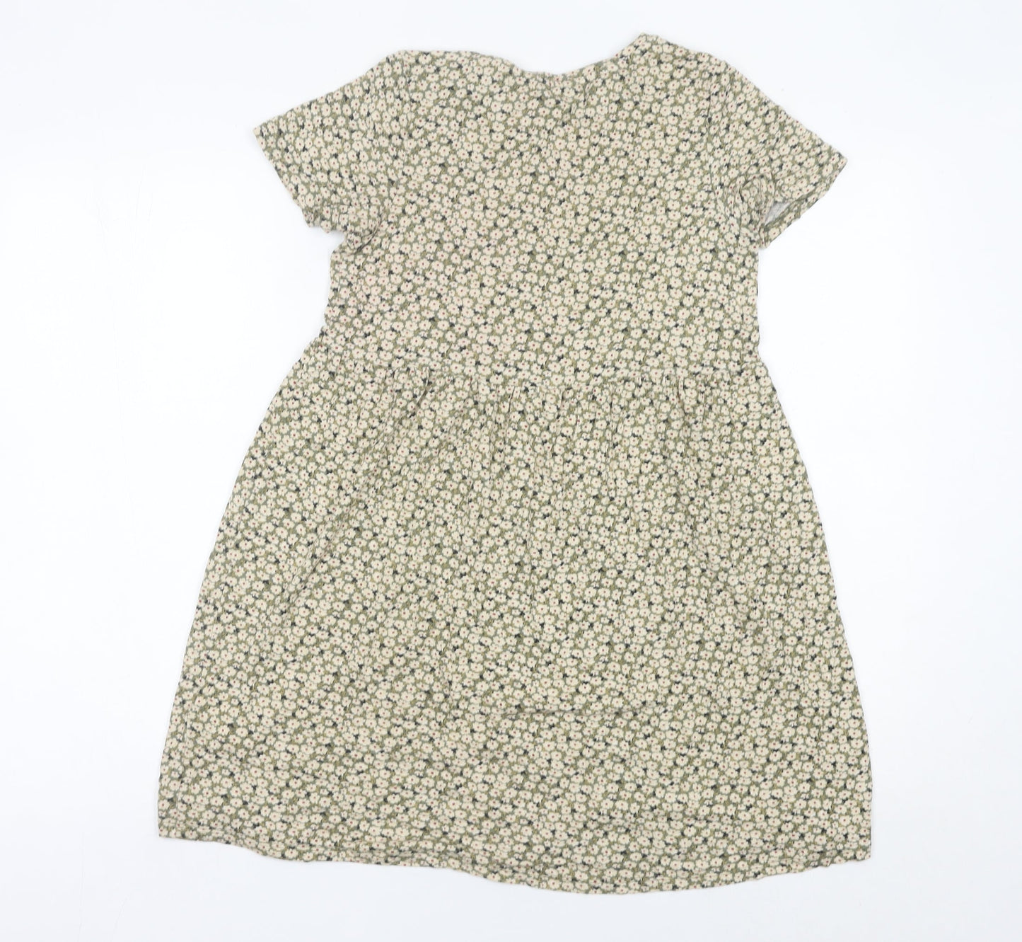 Pull&Bear Women’s Green Floral Skater Dress Size S Short Sleeve