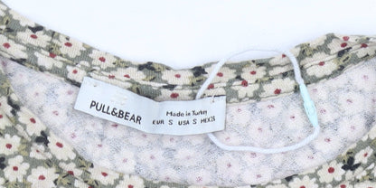 Pull&Bear Women’s Green Floral Skater Dress Size S Short Sleeve