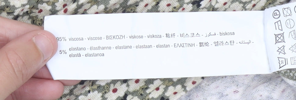 Pull&Bear Women’s Green Floral Skater Dress Size S Short Sleeve