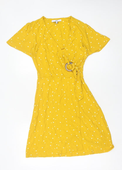 Next Women’s Yellow Wrap Dress Size 6 Short Sleeve V-Neck
