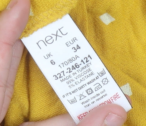 Next Women’s Yellow Wrap Dress Size 6 Short Sleeve V-Neck