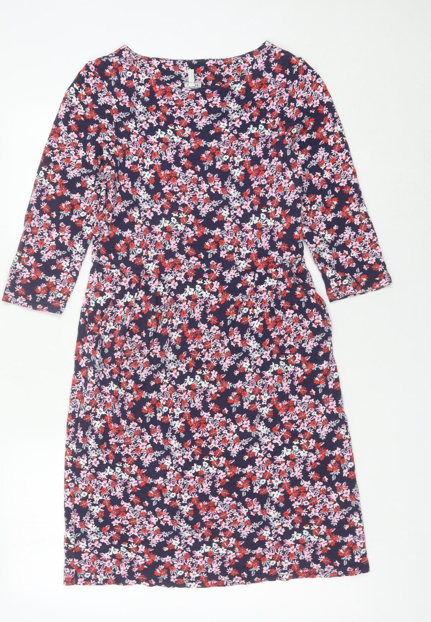 Joules Womens Multicoloured Floral Shift Dress Size 10 Knee Length 3/4 Sleeve
