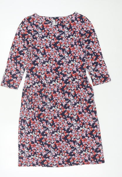 Joules Womens Multicoloured Floral Shift Dress Size 10 Knee Length 3/4 Sleeve