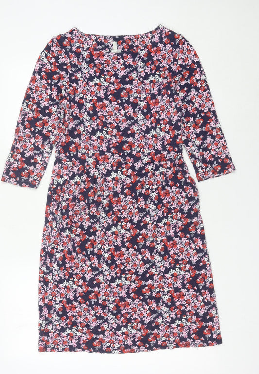 Joules Womens Multicoloured Floral Shift Dress Size 10 Knee Length 3/4 Sleeve