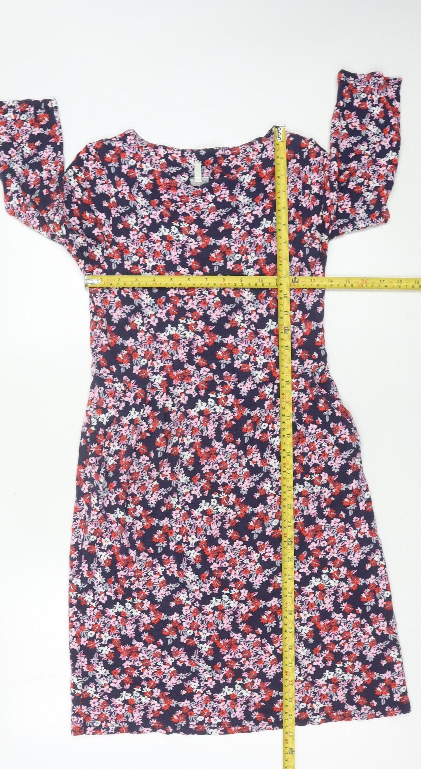 Joules Womens Multicoloured Floral Shift Dress Size 10 Knee Length 3/4 Sleeve