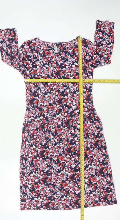 Joules Womens Multicoloured Floral Shift Dress Size 10 Knee Length 3/4 Sleeve