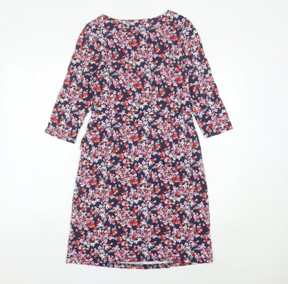 Joules Womens Multicoloured Floral Shift Dress Size 10 Knee Length 3/4 Sleeve
