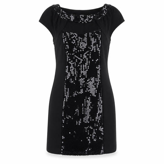 Front view of Red Herring Women’s Black Sequin Short Sleeve Bodycon Dress, size UK 14