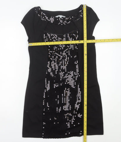 Red Herring Women’s Black Sequin Short Sleeve Bodycon Dress Size 14