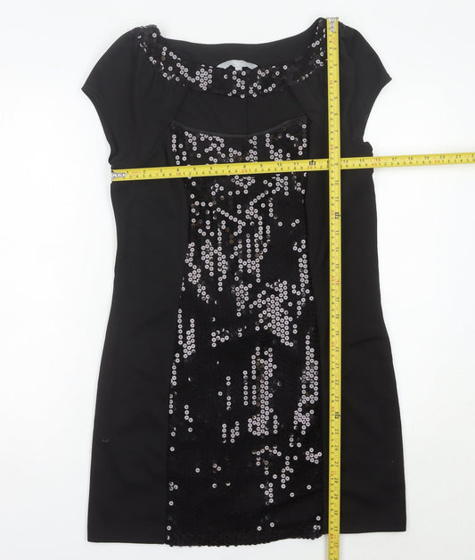 Red Herring Women’s Black Sequin Short Sleeve Bodycon Dress Size 14