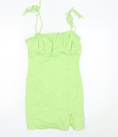 Blue Blush Women’s Green Bodycon Mini Dress Size S Sleeveless Ruffle Zip