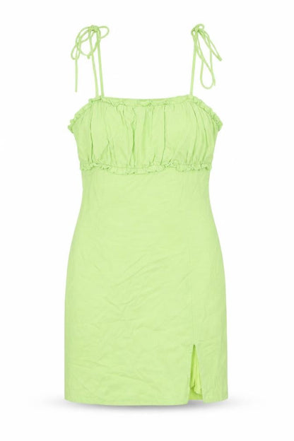Blue Blush Women’s Green Bodycon Mini Dress Size S Sleeveless Ruffle Zip