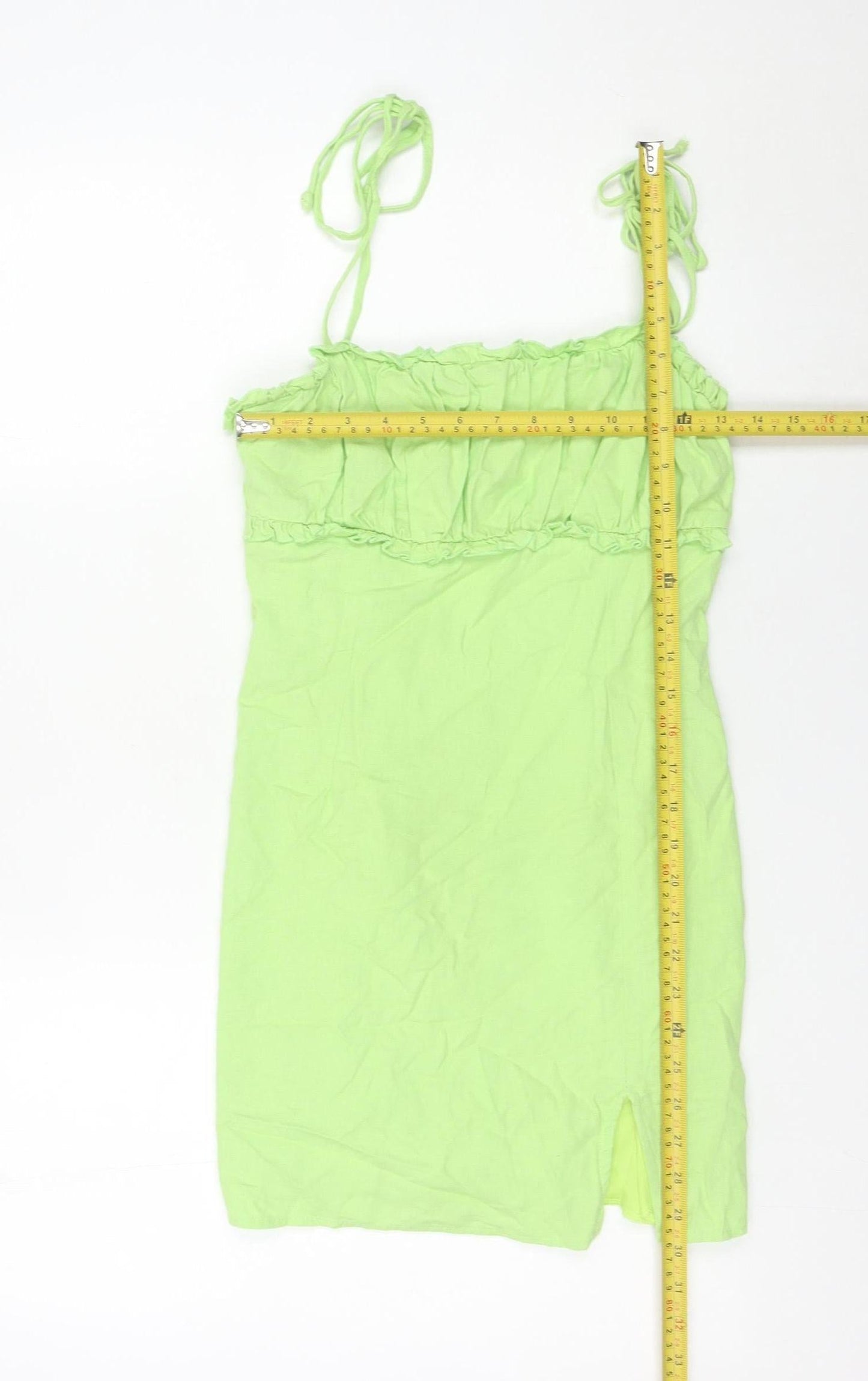 Blue Blush Women’s Green Bodycon Mini Dress Size S Sleeveless Ruffle Zip