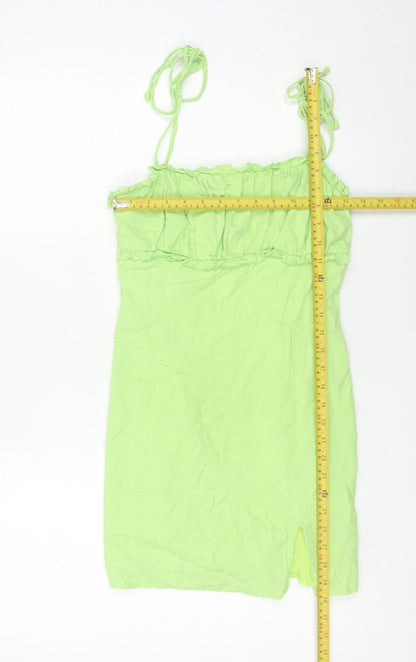 Blue Blush Women’s Green Bodycon Mini Dress Size S Sleeveless Ruffle Zip