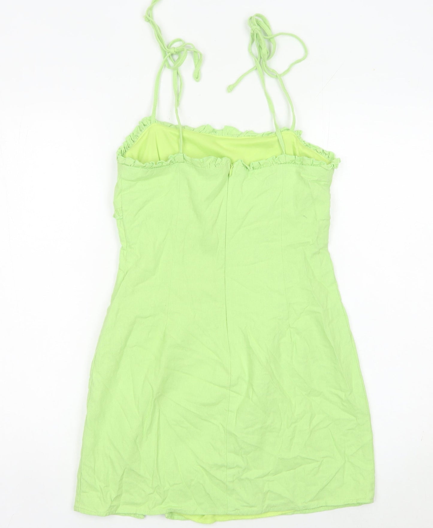 Blue Blush Women’s Green Bodycon Mini Dress Size S Sleeveless Ruffle Zip