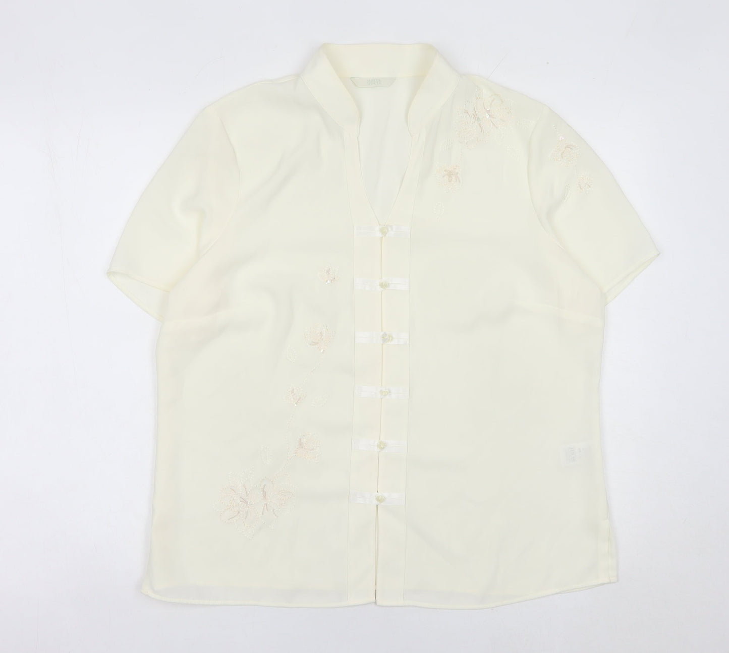Marks and Spencer Women’s Ivory Embroidered Blouse Size 16 Short Sleeve