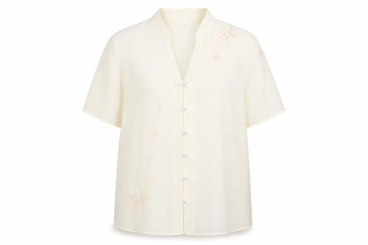 Marks and Spencer Women’s Ivory Embroidered Blouse Size 16 Short Sleeve