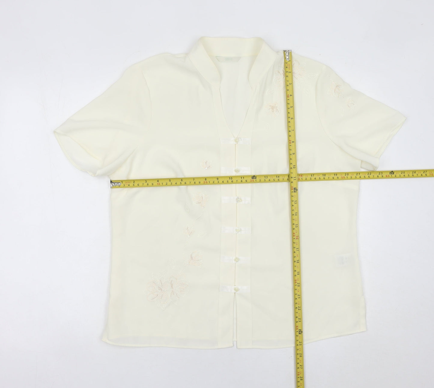 Marks and Spencer Women’s Ivory Embroidered Blouse Size 16 Short Sleeve