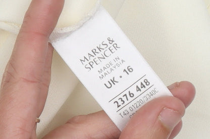 Marks and Spencer Women’s Ivory Embroidered Blouse Size 16 Short Sleeve