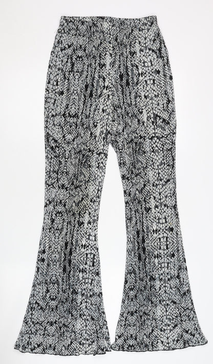 Topshop Women’s Black Animal Print Flared Trousers Size 10 Polyester