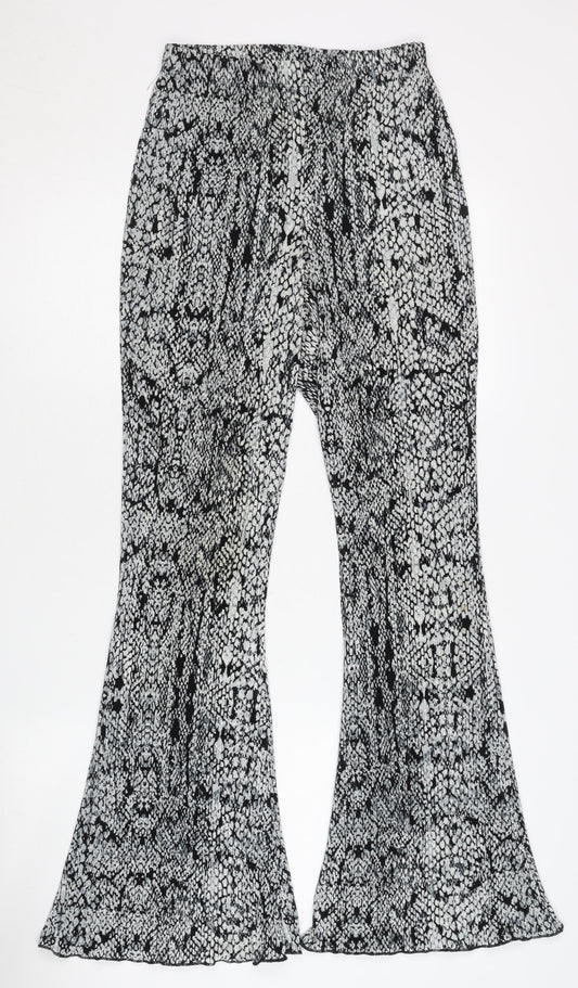Topshop Women’s Black Animal Print Flared Trousers Size 10 Polyester
