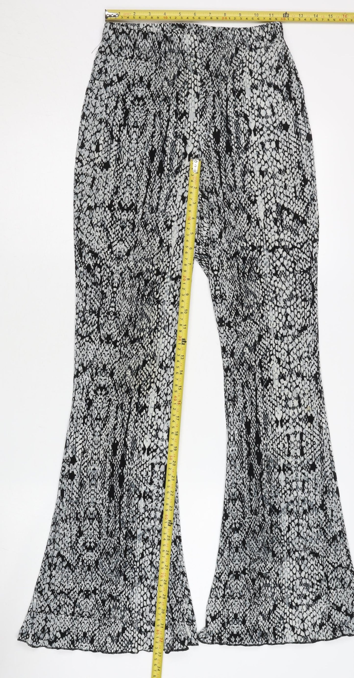 Topshop Women’s Black Animal Print Flared Trousers Size 10 Polyester