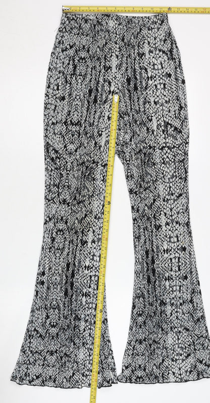 Topshop Women’s Black Animal Print Flared Trousers Size 10 Polyester