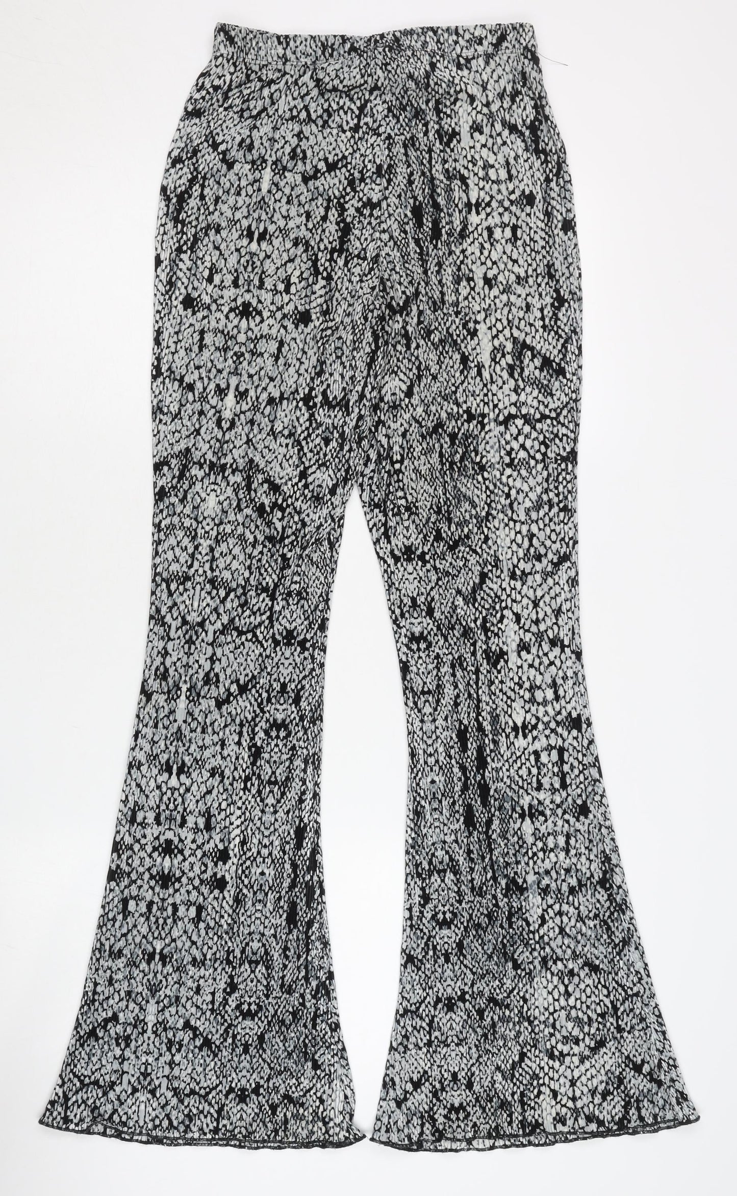 Topshop Women’s Black Animal Print Flared Trousers Size 10 Polyester