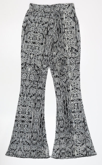 Topshop Women’s Black Animal Print Flared Trousers Size 10 Polyester