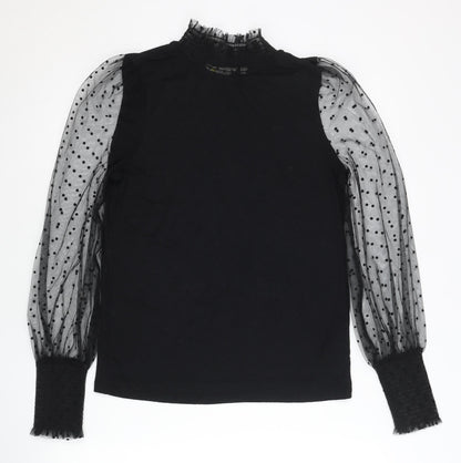 Boden Womens Black Sheer Polka Dot Puff Sleeve High Neck Blouse UK 6