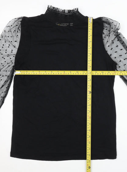 Boden Womens Black Sheer Polka Dot Puff Sleeve High Neck Blouse UK 6