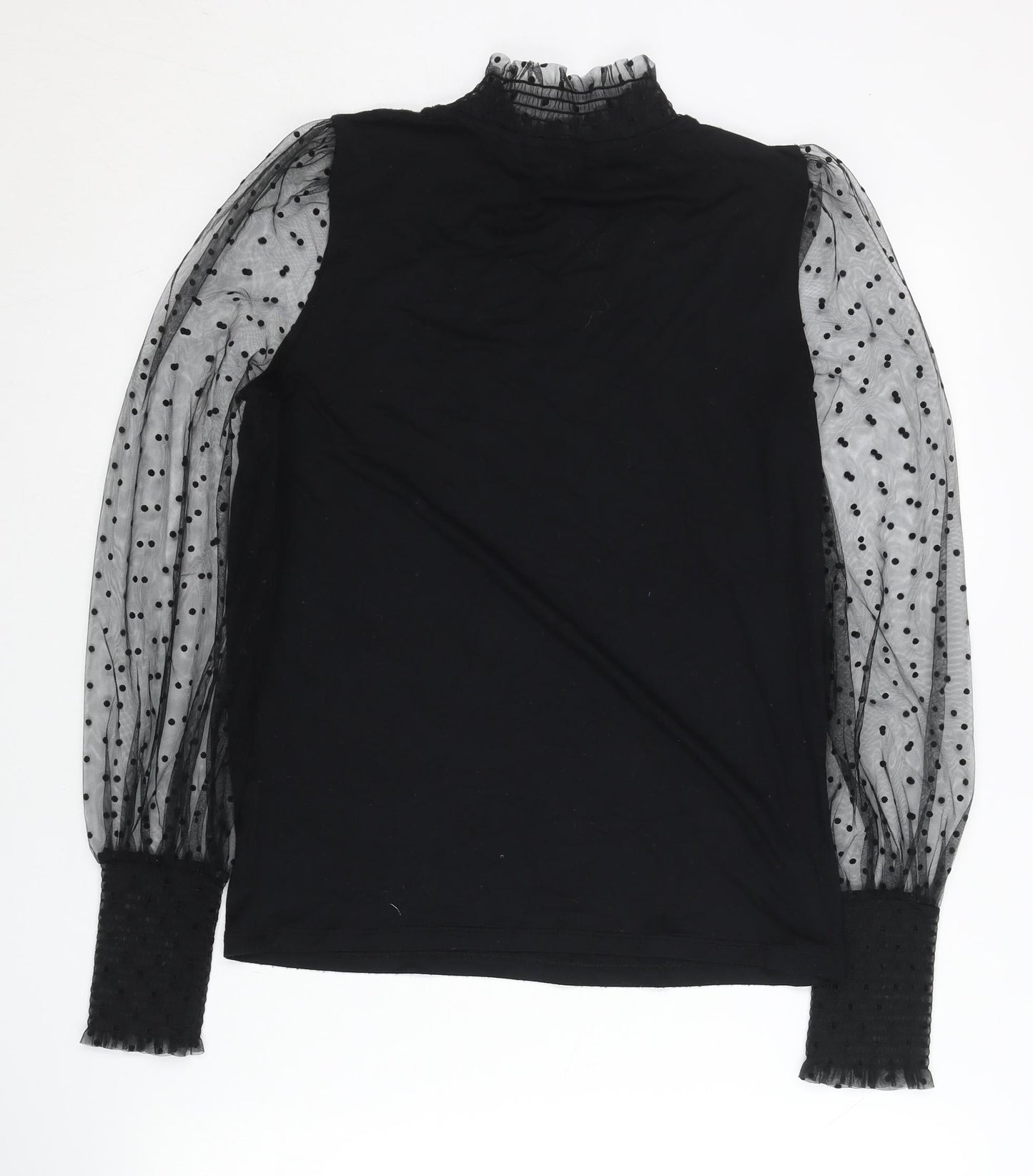 Boden Womens Black Sheer Polka Dot Puff Sleeve High Neck Blouse UK 6