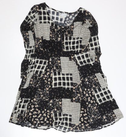 M Collection Womens Black Beige Patchwork Floral Knee Dress M