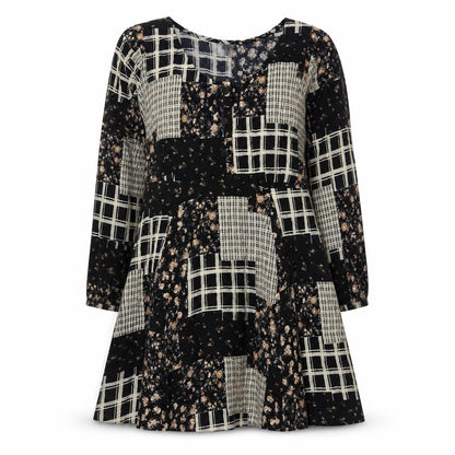M Collection Womens Black Beige Patchwork Floral Knee Dress M
